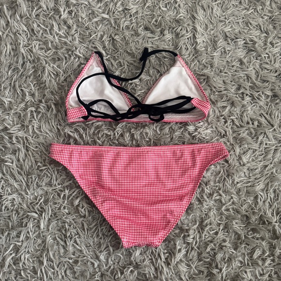 Guess Pink & White Gingham Halter Bikini Top & Bottom Set - Picture 12 of 12